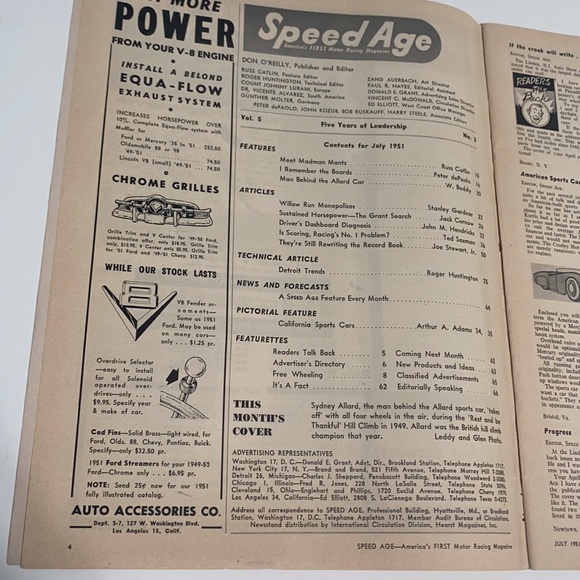 VINTAGE JULY 1951 SPEED AGE CAR MAGAZINE - Picture 2 of 8